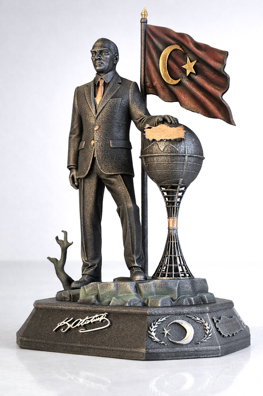 Atatürk Yanında Dünya Haritası Bayraklı biblo
