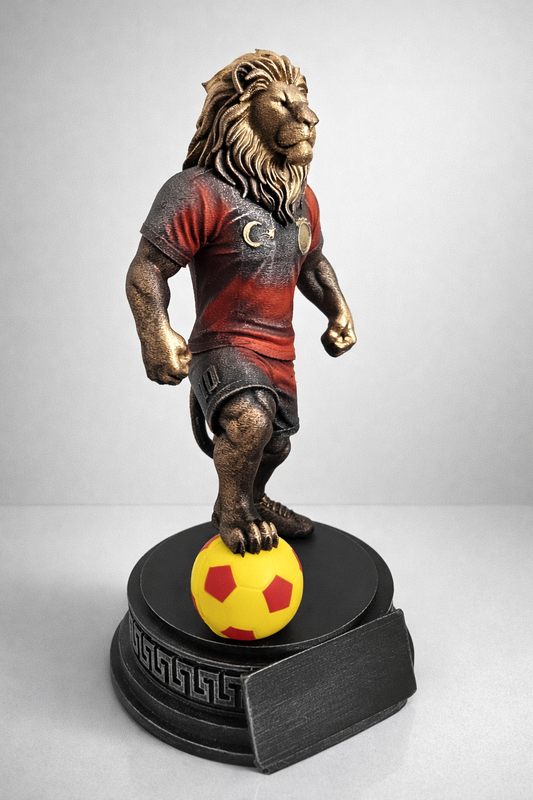 Galatasaray futbolcu aslan ayak altında futbol topu maskot biblo , obje